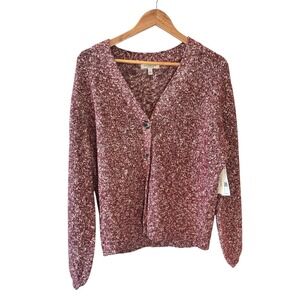 Liverpool Los Angeles Marled Burgundy Button Front V-Neck Cardigan NWT M